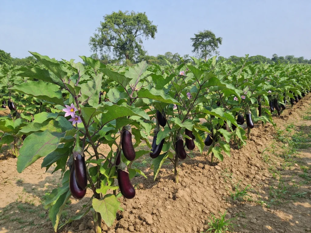 बैंगन की खेती में लगे उन्नत पौधे खेत में – baigun ki kheti